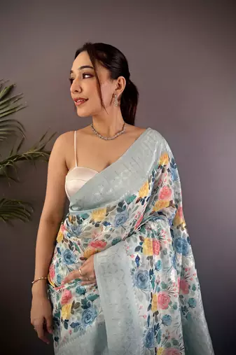grey Silk blend floral motifs coppery tone banarasi saree