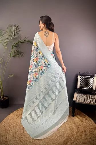 grey Silk blend floral motifs coppery tone banarasi saree