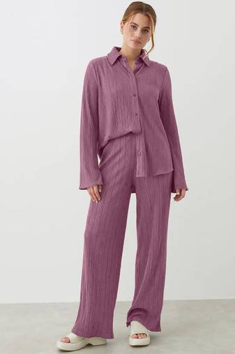 Casual cotton blend shirt with trouser co ords set