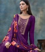 Purple vichitra silk floral embroidered anarkali kurta with pant & dupatta