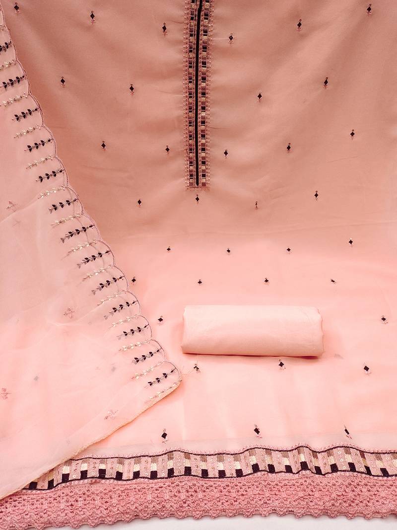 Charming unstitched dress material with subtle sequin work & embroidered dupatta