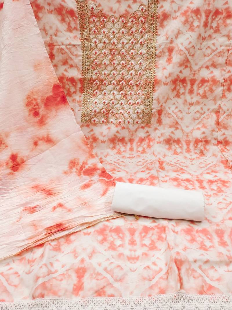 unstitched dress material with mirror work & tie-dye dupatta