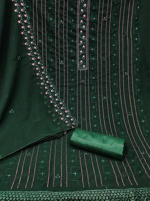 Green unstitched suit with pink thread & mirror work embroidery 2