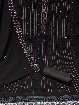 Graceful unstitched suit with pink thread & mirror work embroidery 2