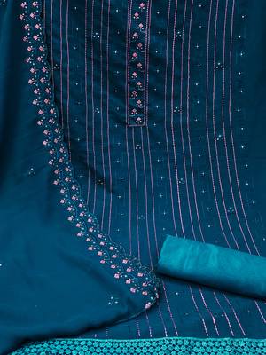 Blue unstitched suit with pink thread & mirror work embroidery 2