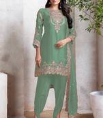 Green embroidered faux georgette semi patiyala suit