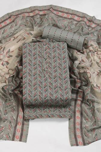Grey cotton printed summer collection unstitched suit with cotton dupatta