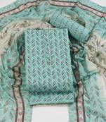 Aqua blue cotton printed summer collection unstitched suit with cotton dupatta