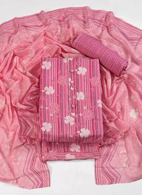 Pink cotton printed summer collection unstitched suit with cotton dupatta 1