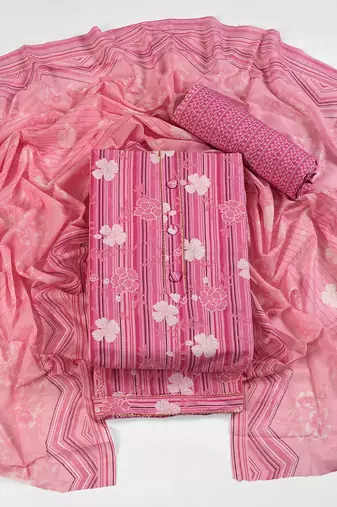 Pink cotton printed summer collection unstitched suit with cotton dupatta