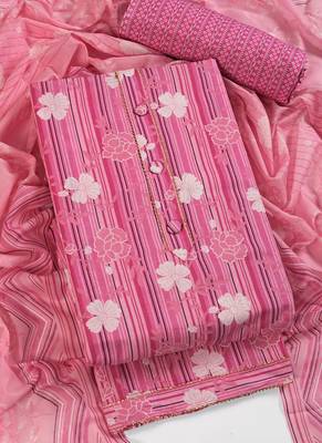 Pink cotton printed summer collection unstitched suit with cotton dupatta 5