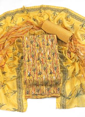 Yellow cotton printed summer collection unstitched suit with cotton dupatta 1