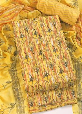 Yellow cotton printed summer collection unstitched suit with cotton dupatta 2