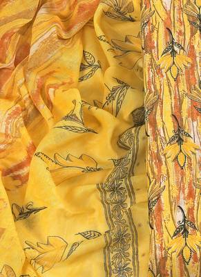Yellow cotton printed summer collection unstitched suit with cotton dupatta 4