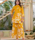 Mustard printed blended cotton jayti dandelion co-ord sets