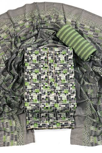 Sea green cotton printed summer collection unstitched suit with cotton dupatta