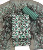 Grey cotton printed unstitched suit with dupatta