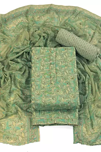 Sea green cotton printed summer collection unstitched suit with cotton dupatta