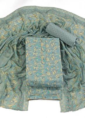 Aqua blue cotton printed summer collection unstitched suit with cotton dupatta 1
