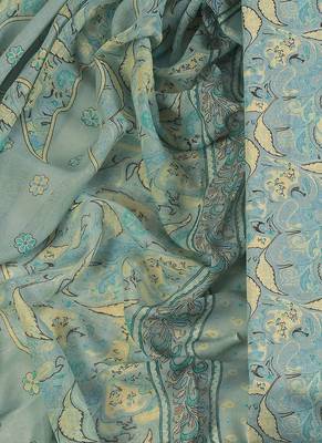 Aqua blue cotton printed summer collection unstitched suit with cotton dupatta 4