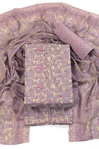 Violet cotton printed summer collection unstitched suit with cotton dupatta