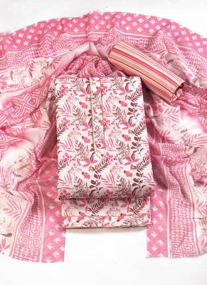 Pink cotton printed summer collection unstitched suit with cotton dupatta 1