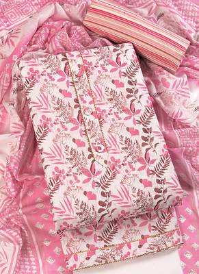 Pink cotton printed summer collection unstitched suit with cotton dupatta 2