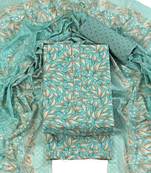 Aqua blue cotton printed summer collection unstitched suit with cotton dupatta