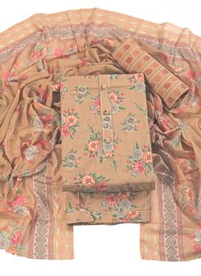 Peach cotton printed summer collection unstitched suit with cotton dupatta 1