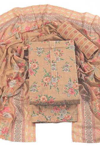 Peach cotton printed summer collection unstitched suit with cotton dupatta