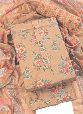 Peach cotton printed summer collection unstitched suit with cotton dupatta 2