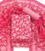 Pink cotton printed summer collection unstitched suit with cotton dupatta