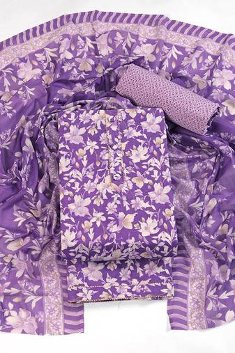 Purple cotton printed summer collection unstitched suit with cotton dupatta