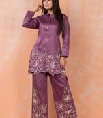 Magenta embroidered cotton sabhya iris co-ord sets
