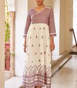 Pink cotton printed v neck dress for women