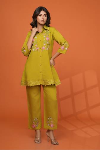 Amber embroidered cotton darika sunshine co-ord sets
