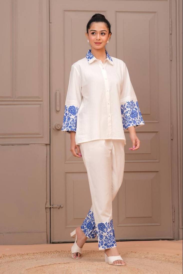 White embroidered cotton jayti misri co-ord sets