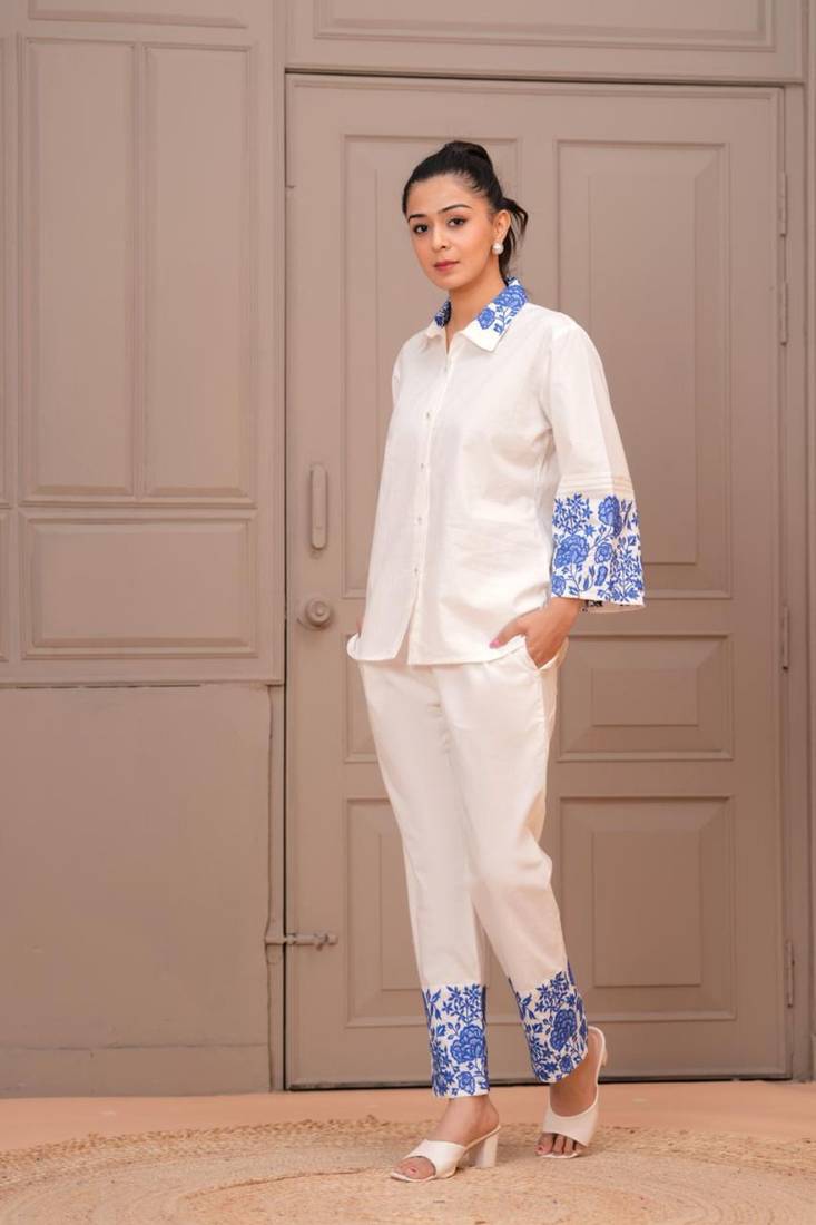 White embroidered cotton jayti misri co-ord sets