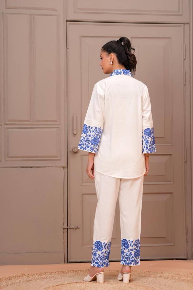 White embroidered cotton jayti misri co-ord sets