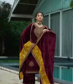 Maroon Designer Velvet Pakistani Suit Set