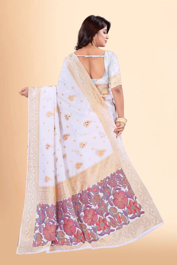White art Silk Zari Woven Saree With Rich Pallu