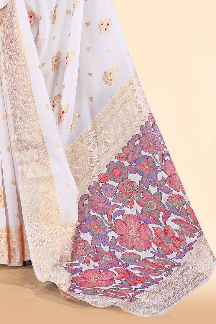 White art Silk Zari Woven Saree With Rich Pallu