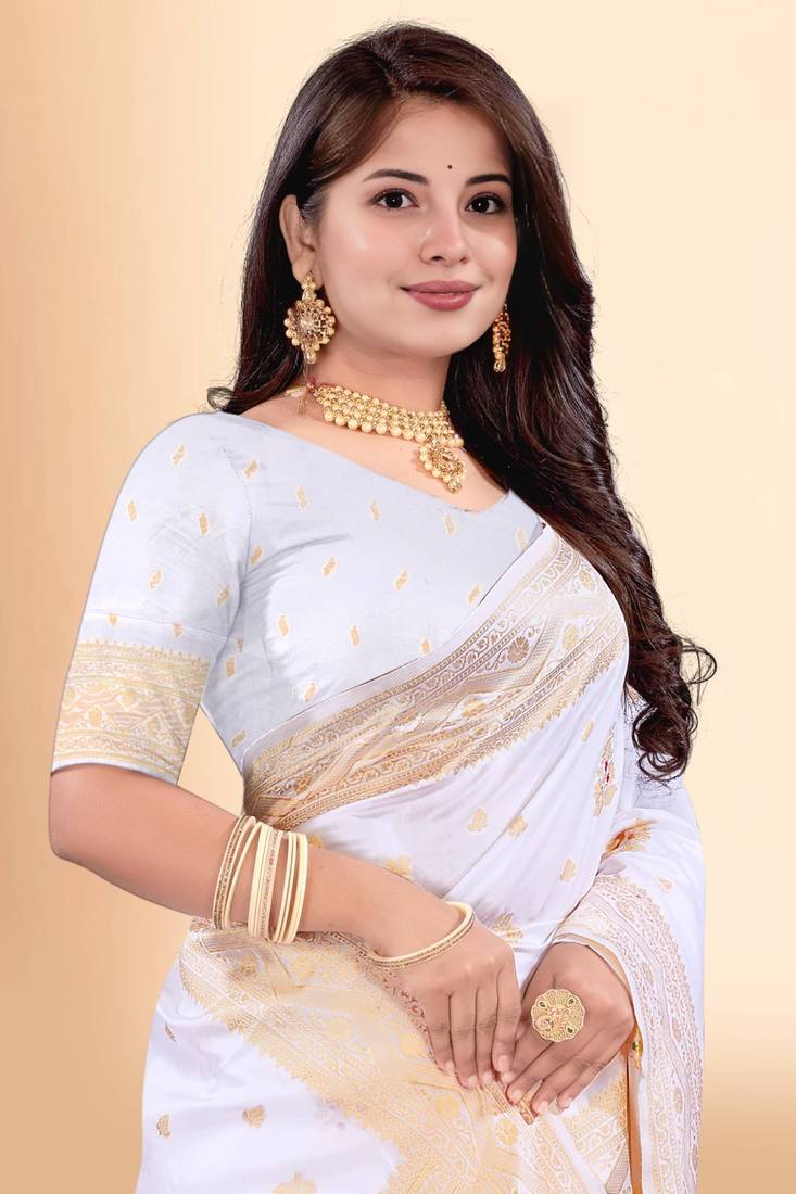 White art Silk Zari Woven Saree With Rich Pallu