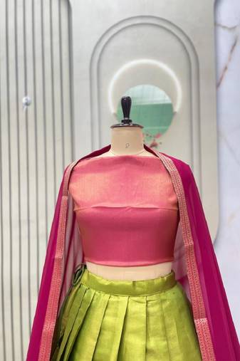 Pink & Pista South Style Kanchipuram Silk Semi stitched Lehenga Choli