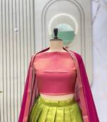 Pink & Pista South Style Kanchipuram Silk Semi stitched Lehenga set with choli and dupatta