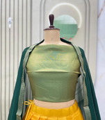 Green & Yellow South Style Kanchipuram Silk Semi stitched Lehenga Choli