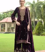 Grape Purple Designer Velvet Pakistani Suit Set