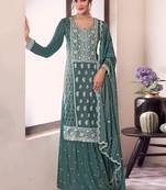 Dark grey chinon silk thread embroidered sharara suit
