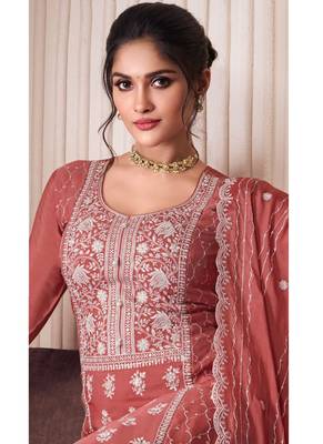 Gajri chinon silk thread embroidered sharara suit 2