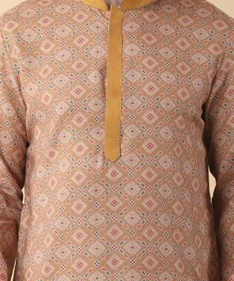 Mustard silk floral printed mens kurta & pant 2